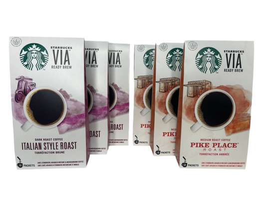Starbucks VIA Instant Coffee – 3 Pike Place & 3 Italian Roast (72 Sachets)