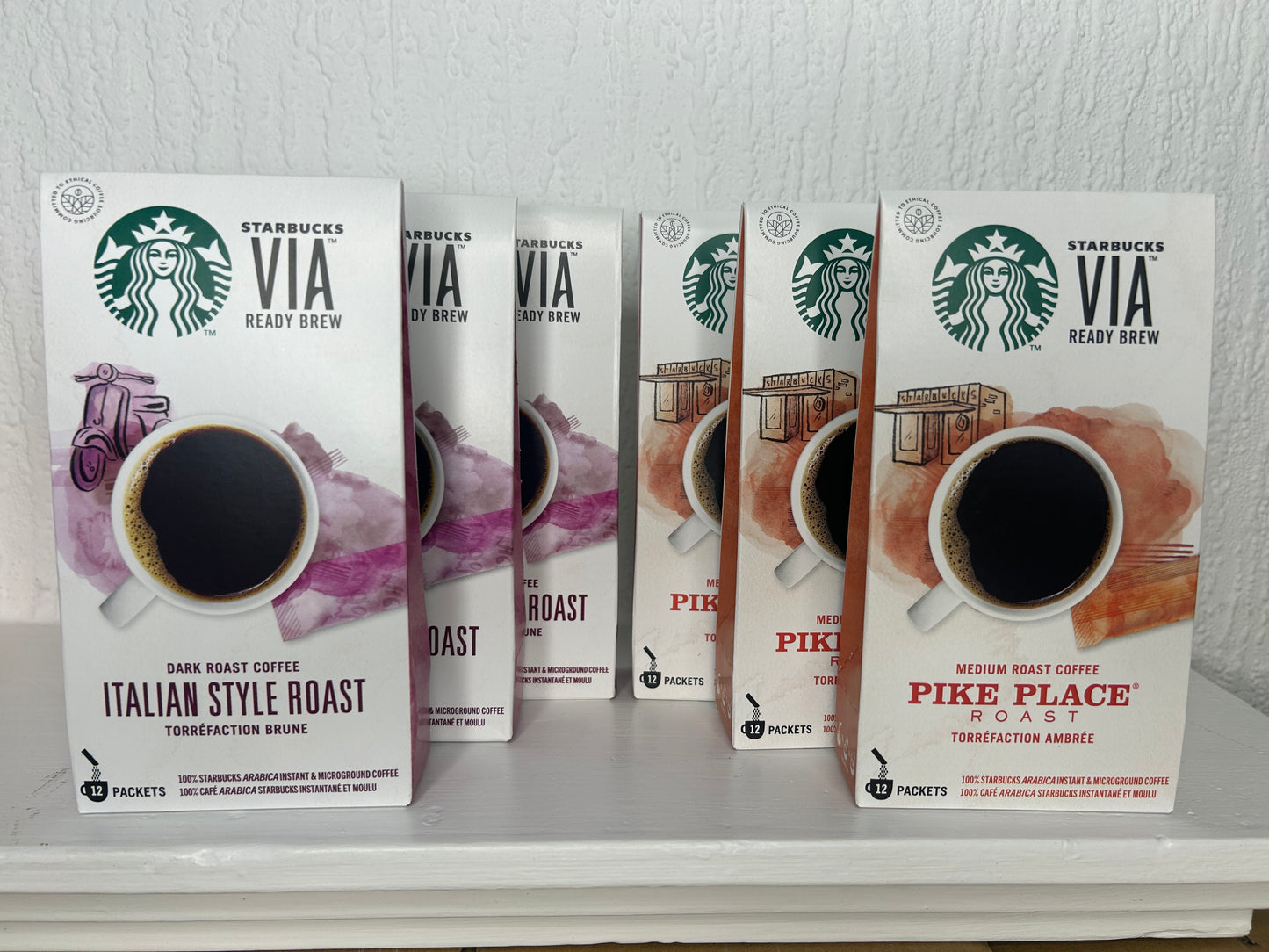 Starbucks VIA Instant Coffee – 3 Pike Place & 3 Italian Roast (72 Sachets)