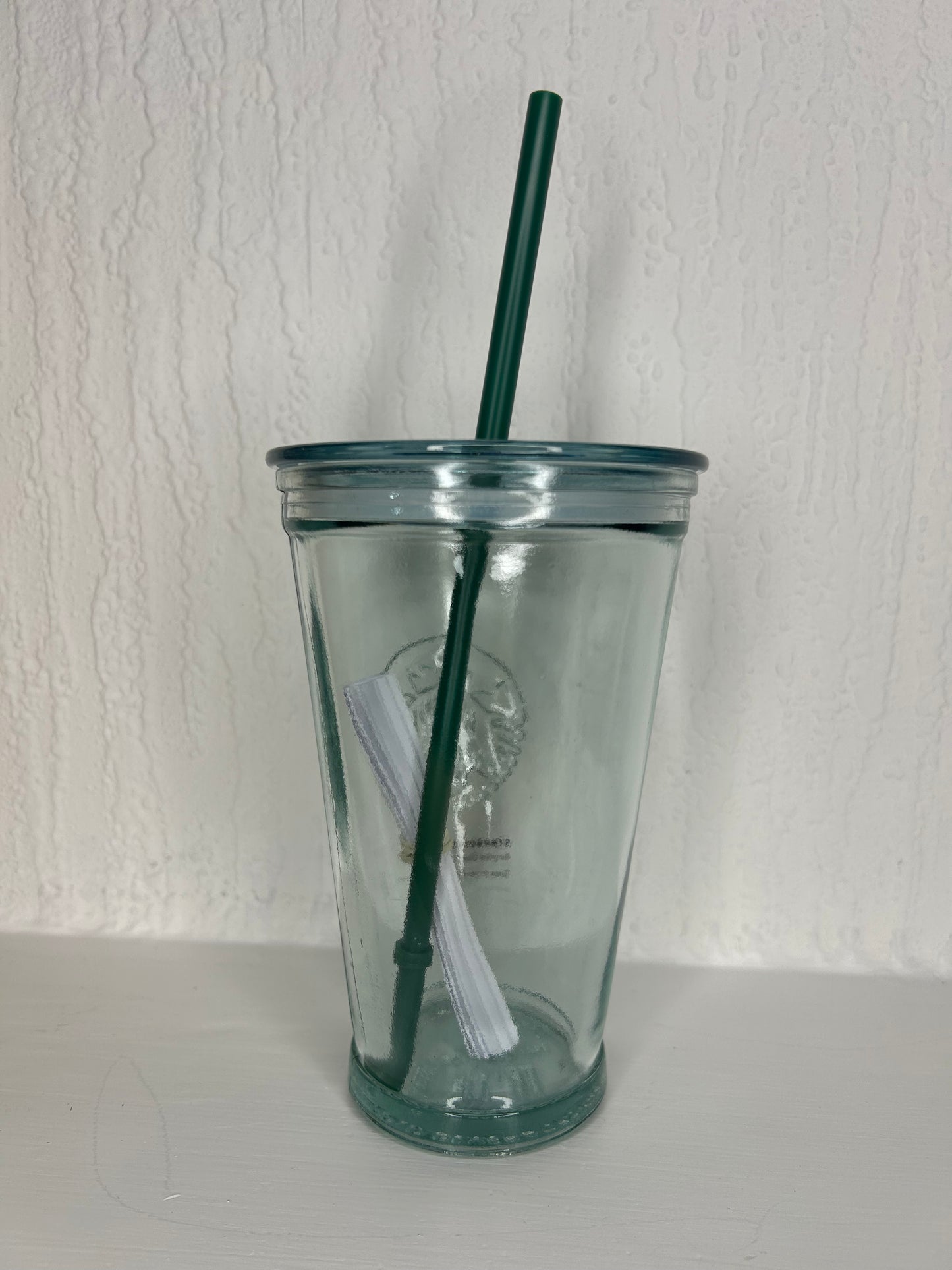 Starbucks cold cup made from recycled glass, 16oz with lid and straw