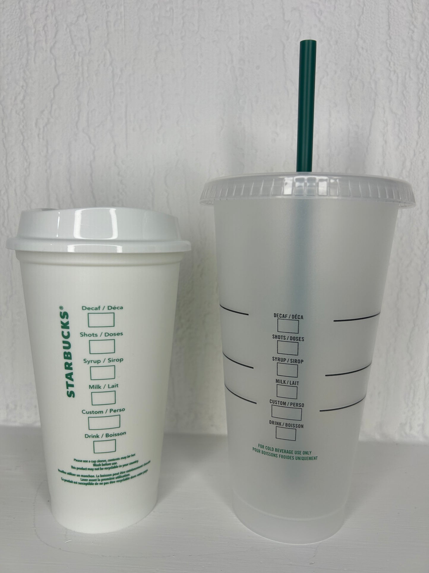 Starbucks White Plastic Cup 16oz & Cold Cup 24oz Bundle – Reusable Drinkware Set