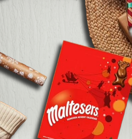 Maltesers Christmas Advent Calendar front view with festive holiday design