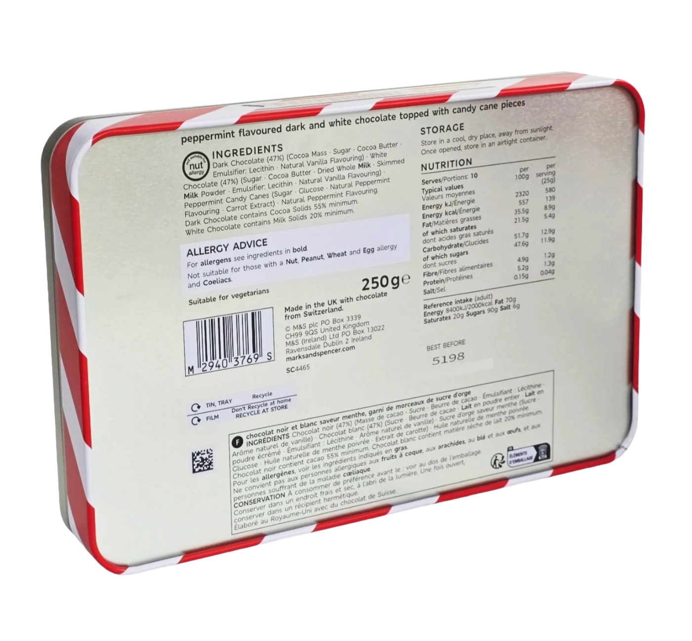 M&S Peppermint Bark 250g festive holiday chocolate box back view