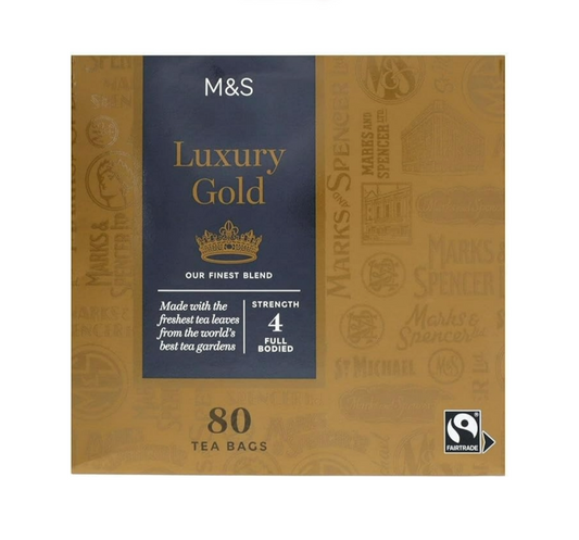 M&S Extra Strong Tea Bags box opened with tea bags inside