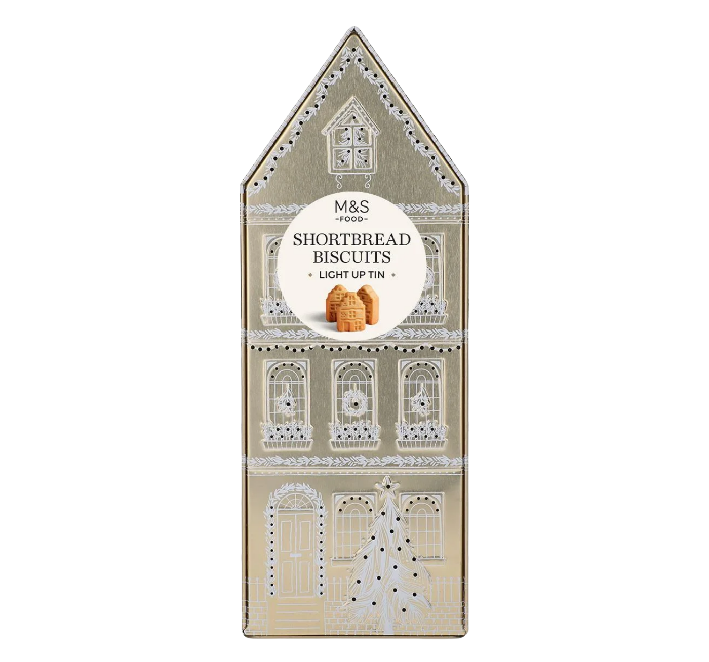 M&S Scottish shortbread house tin gold version