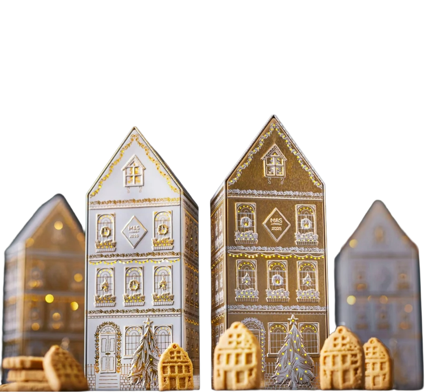 M&S white LED shortbread house tin