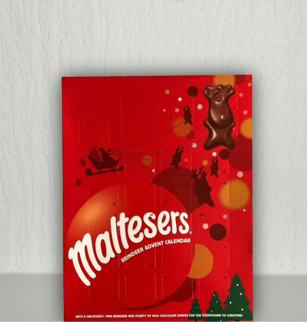 Close-up of Maltesers Advent Calendar holiday chocolates festive detail