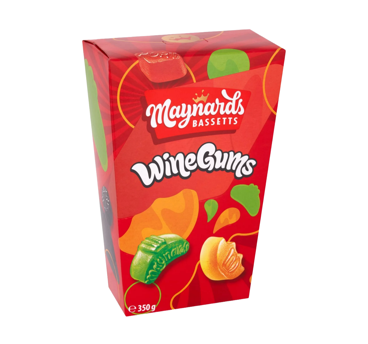 Back of Maynards Bassetts Wine Gums 350g carton with details