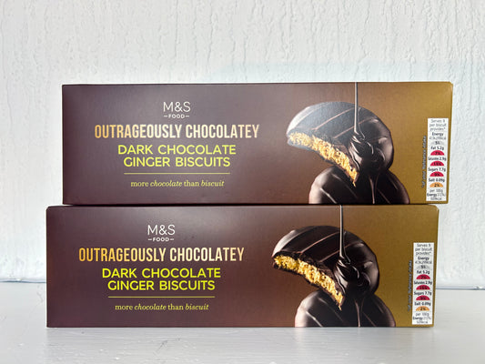 M&S Outrageously Chocolatey Dark Chocolate Ginger Biscuits – UK Import 200g