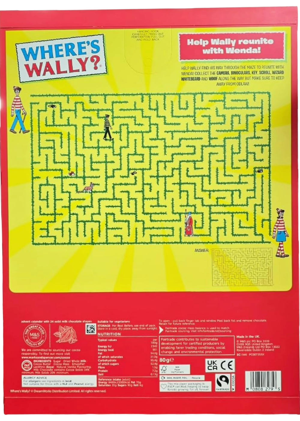 Back of M&S Where’s Wally Advent Calendar pack of 2 with details