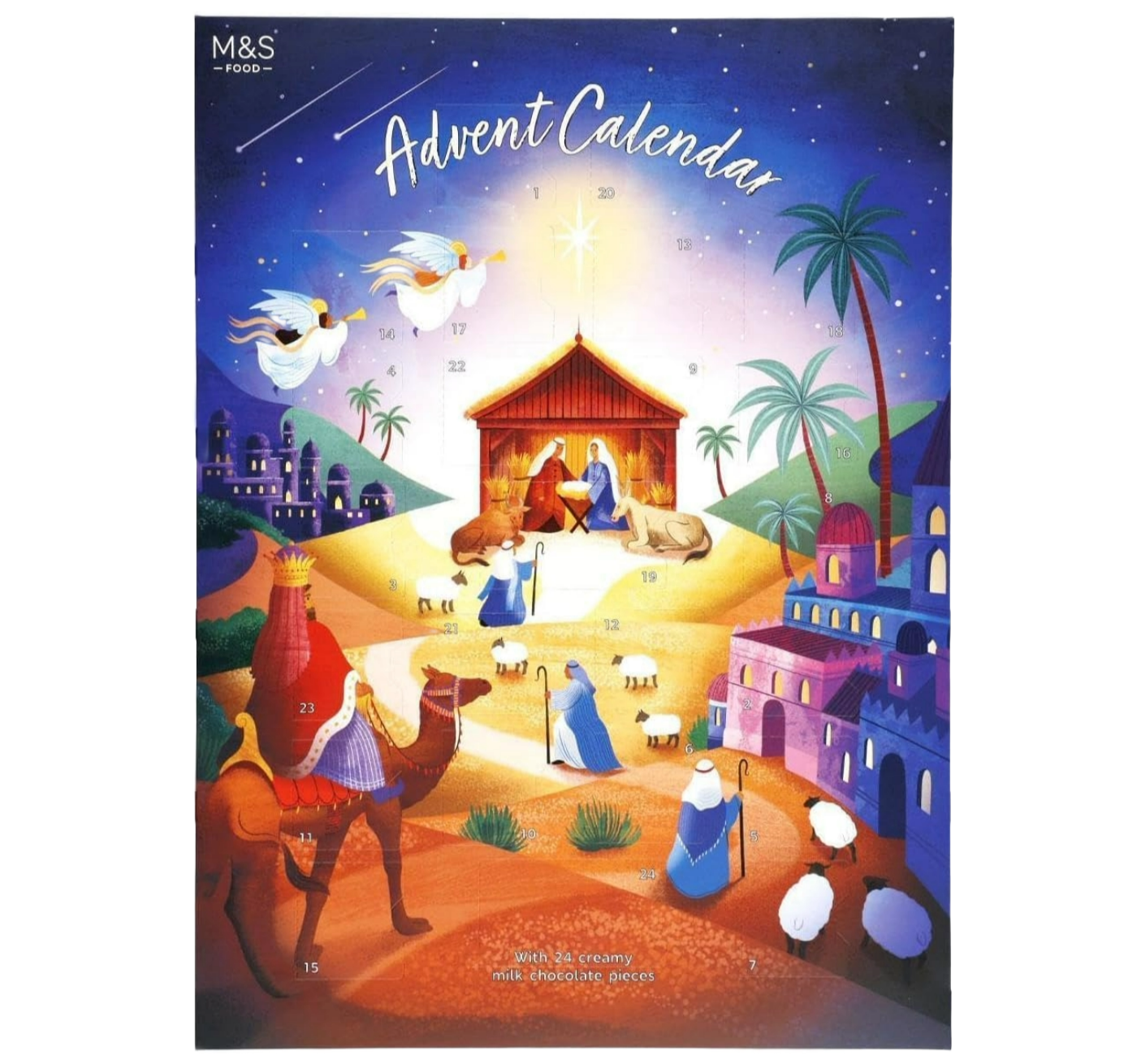 Close-up of chocolate shapes from M&S Nativity Advent Calendar pack of 2