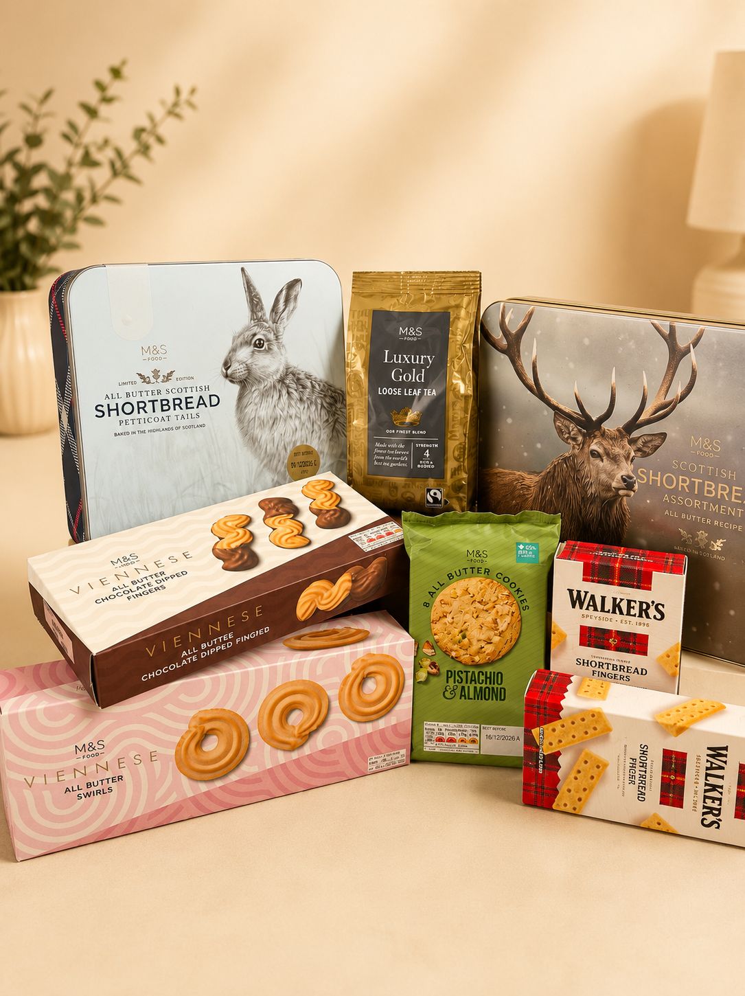 M&S and Walker's shortbread hamper with loose leaf tea
