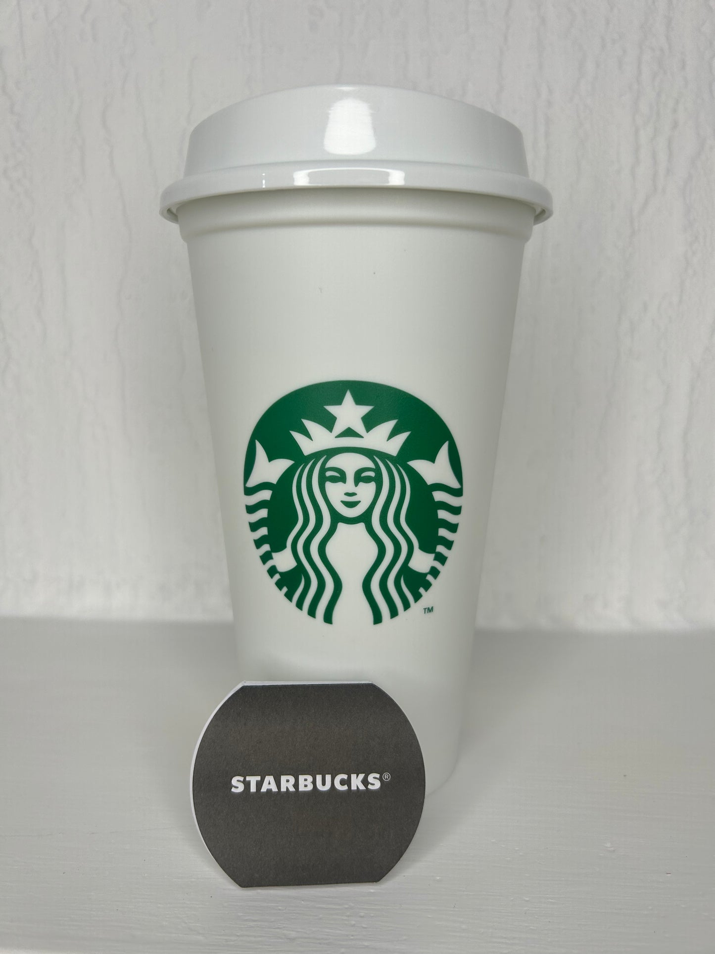 Starbucks White Plastic Reusable Hot Cup 16oz with Siren logo