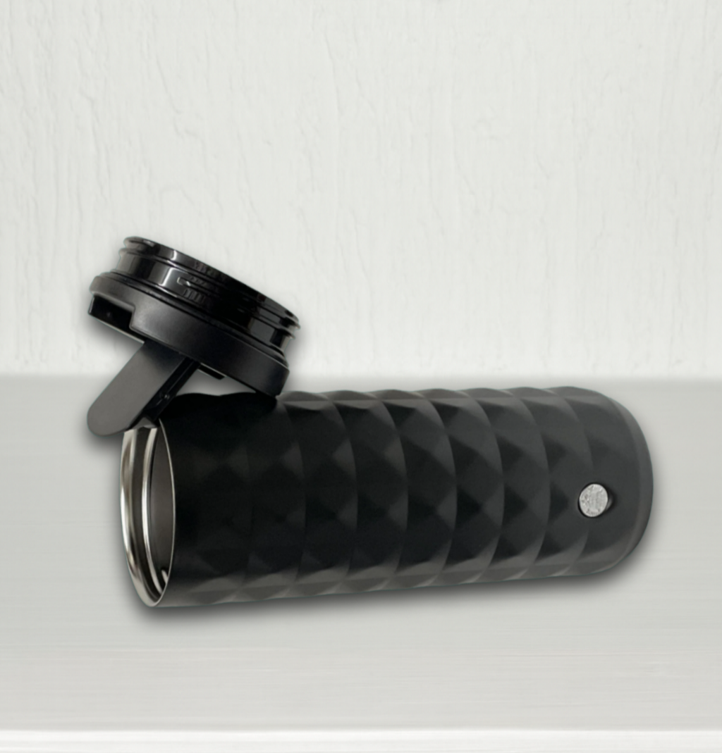 Angled photo of rare Starbucks Luxor Black travel tumbler