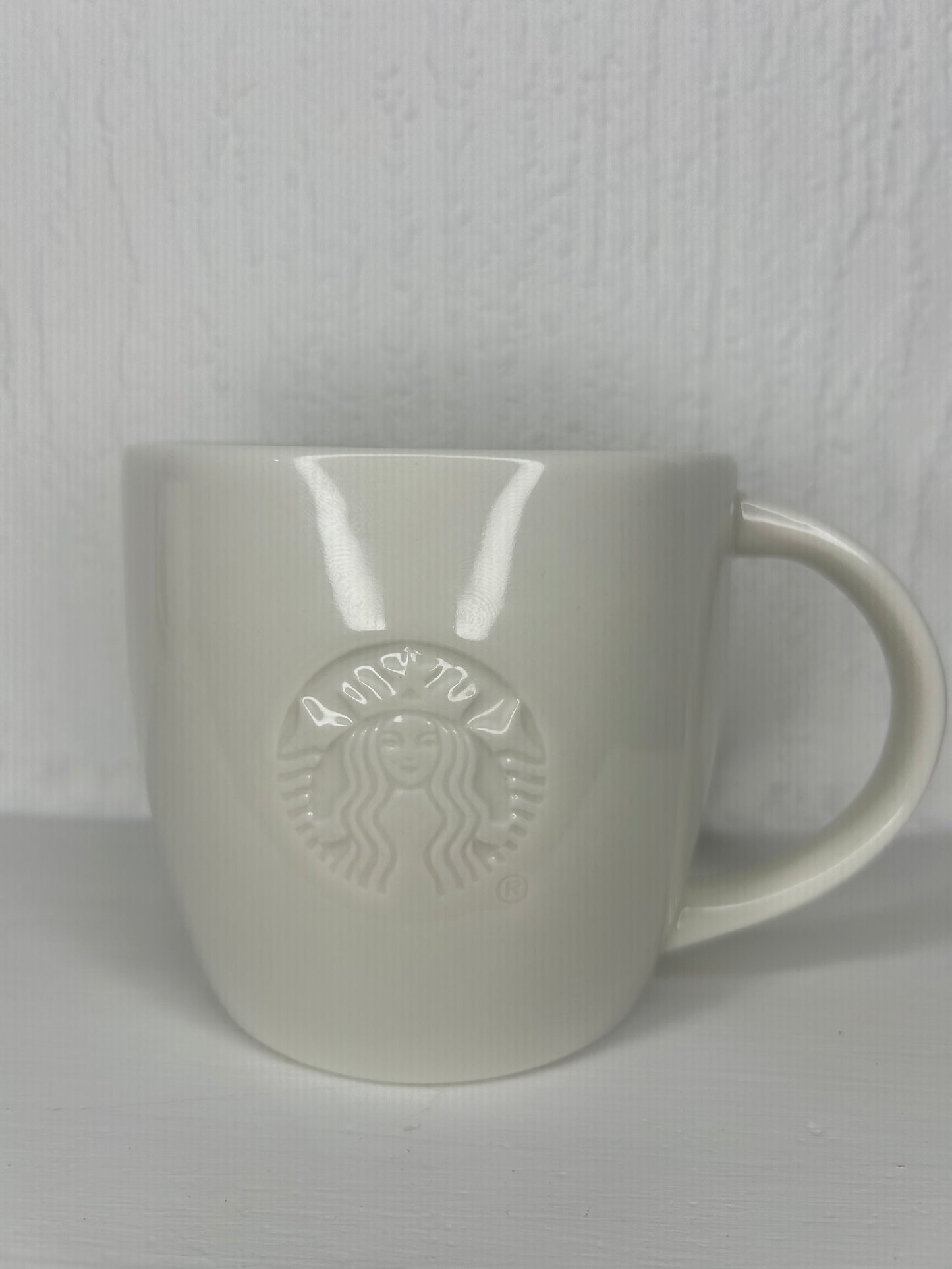 Front view of Starbucks Classic White Short Mug 8oz ceramic
