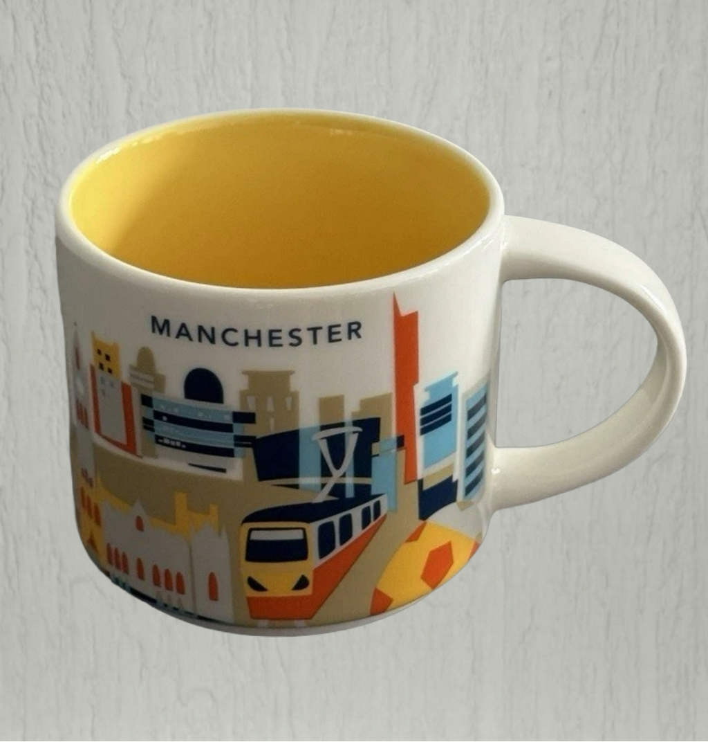 Starbucks You Are Here Manchester Mug 16oz featuring Manchester landmarks – souvenir mug