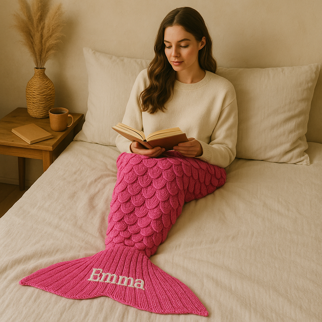 Personalised Mermaid Tail Blanket – Custom Embroidered Blanket for Adults & Kids