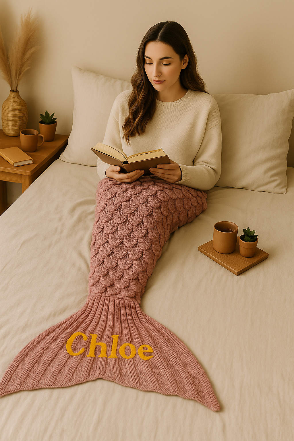 Personalised Mermaid Tail Blanket – Custom Embroidered Blanket for Adults & Kids