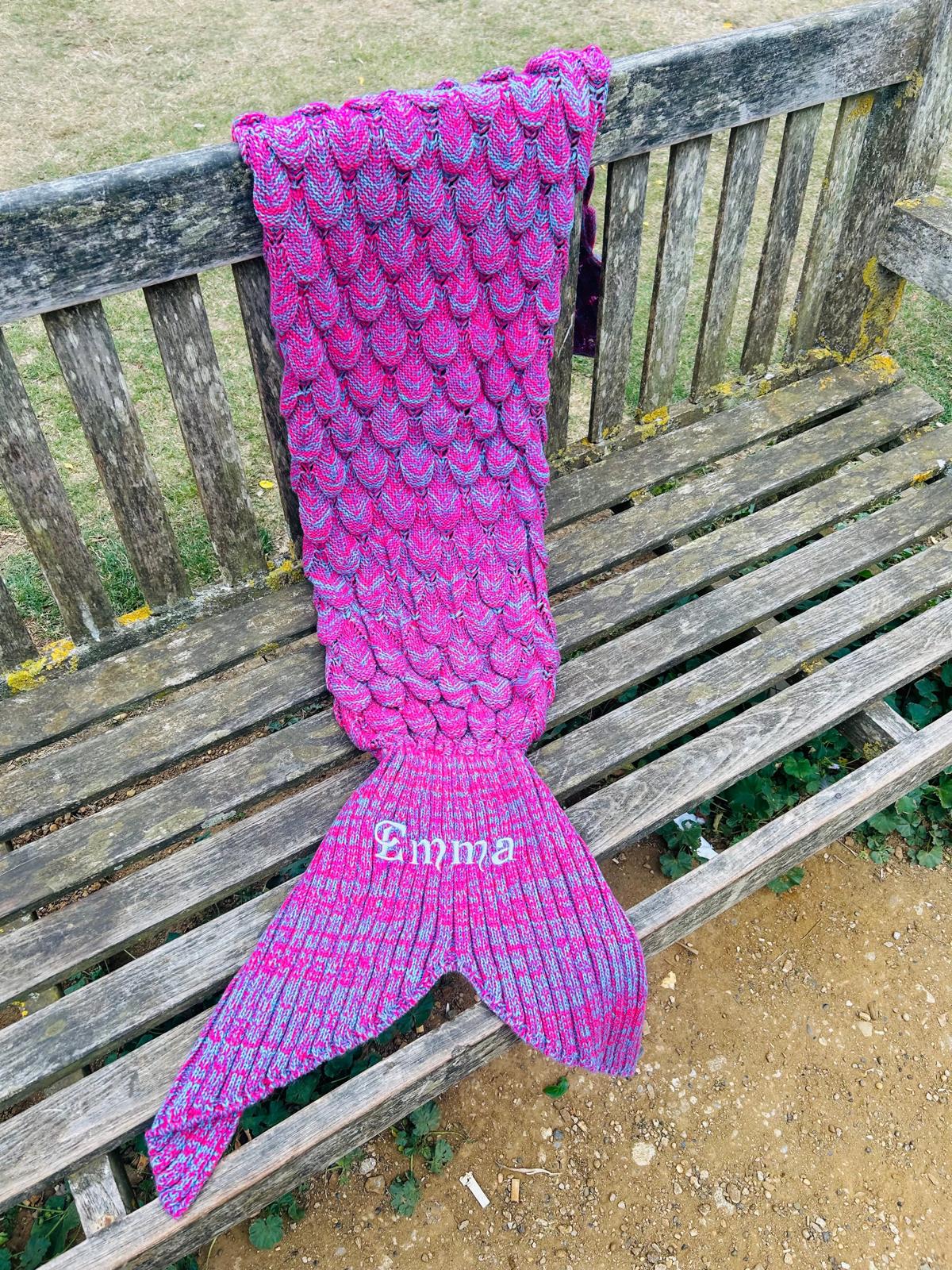 Custom embroidered mermaid tail blanket for kids and adults