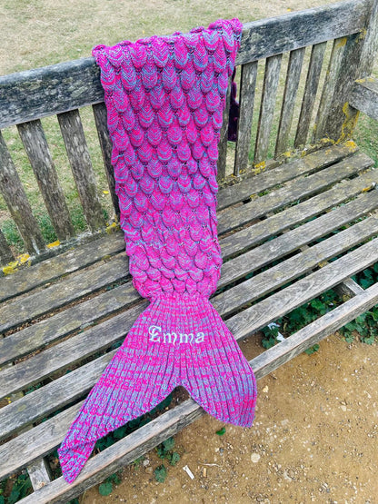 Custom embroidered mermaid tail blanket for kids and adults