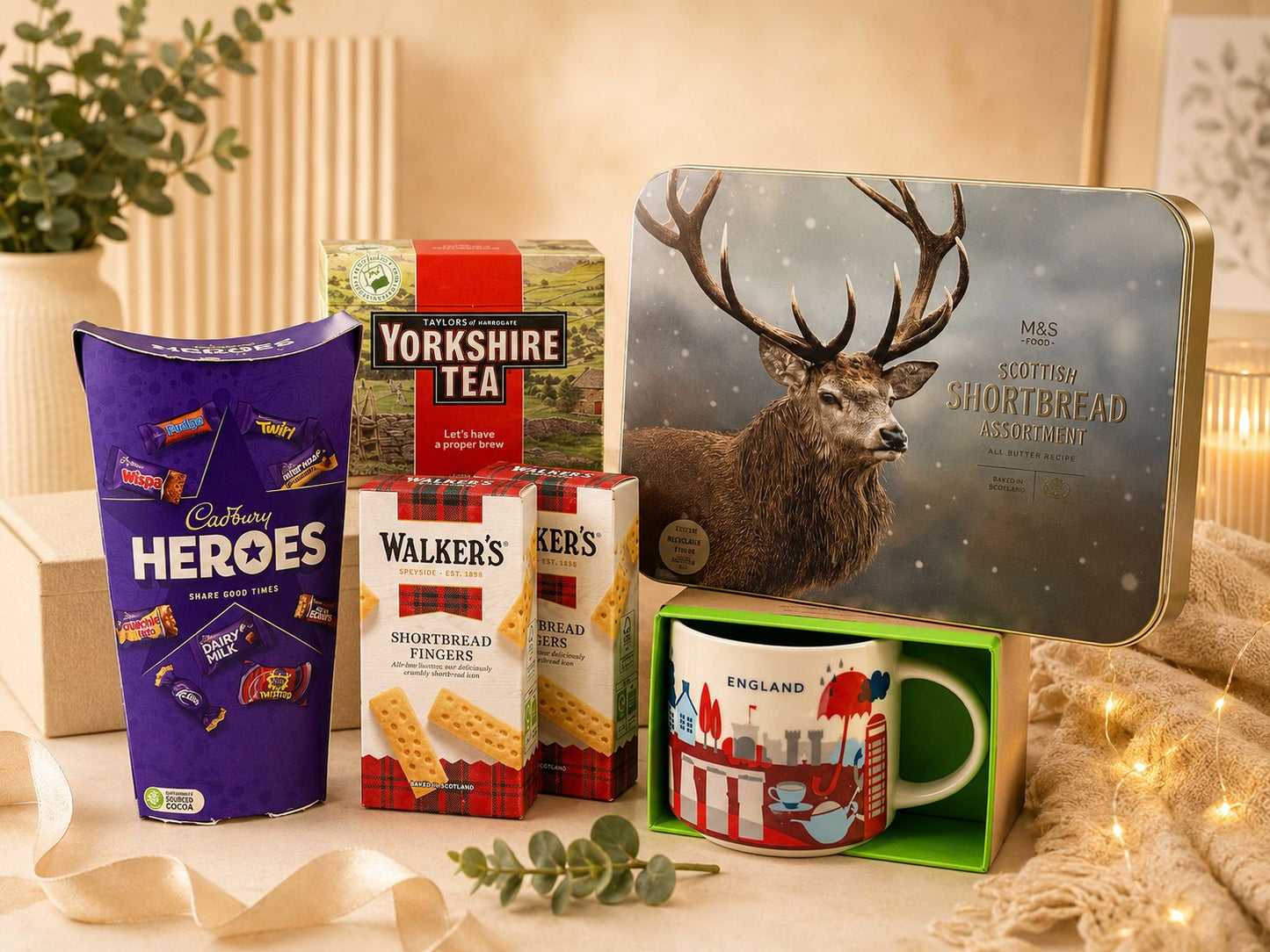 Best of Britain gift hamper with tea biscuits and chocolates