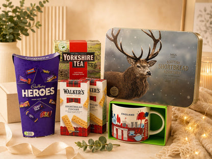 Best of Britain gift hamper with tea biscuits and chocolates