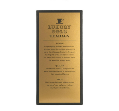 Side angle of M&S Extra Strong Tea Bags box showing product details
