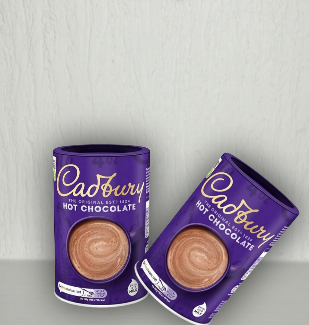 Two Cadbury hot chocolate tins