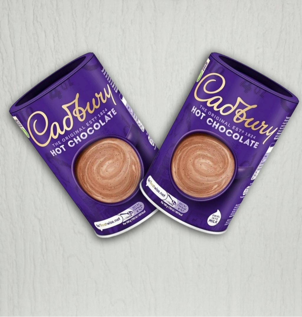 Two Cadbury hot chocolate packages 