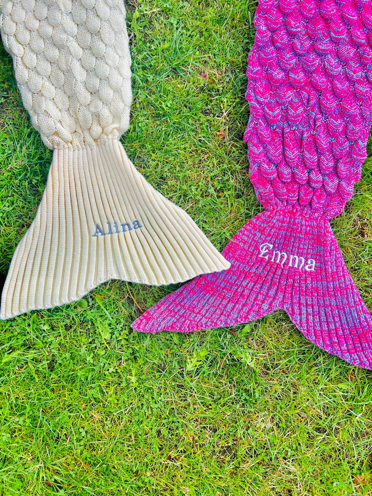 Personalised Mermaid Tail Blanket – Custom Embroidered Blanket for Adults & Kids