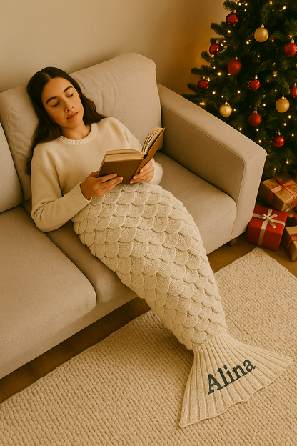 Personalised Mermaid Tail Blanket – Custom Embroidered Blanket for Adults & Kids