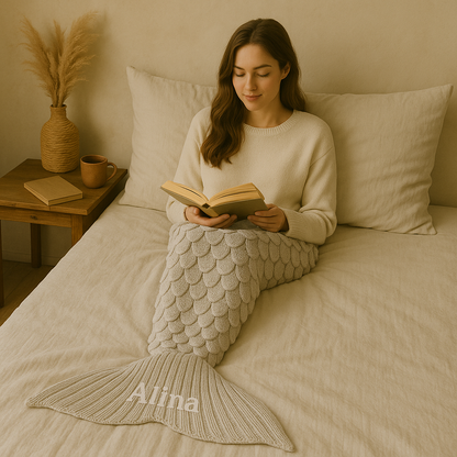 Soft fleece mermaid blanket with personalised name