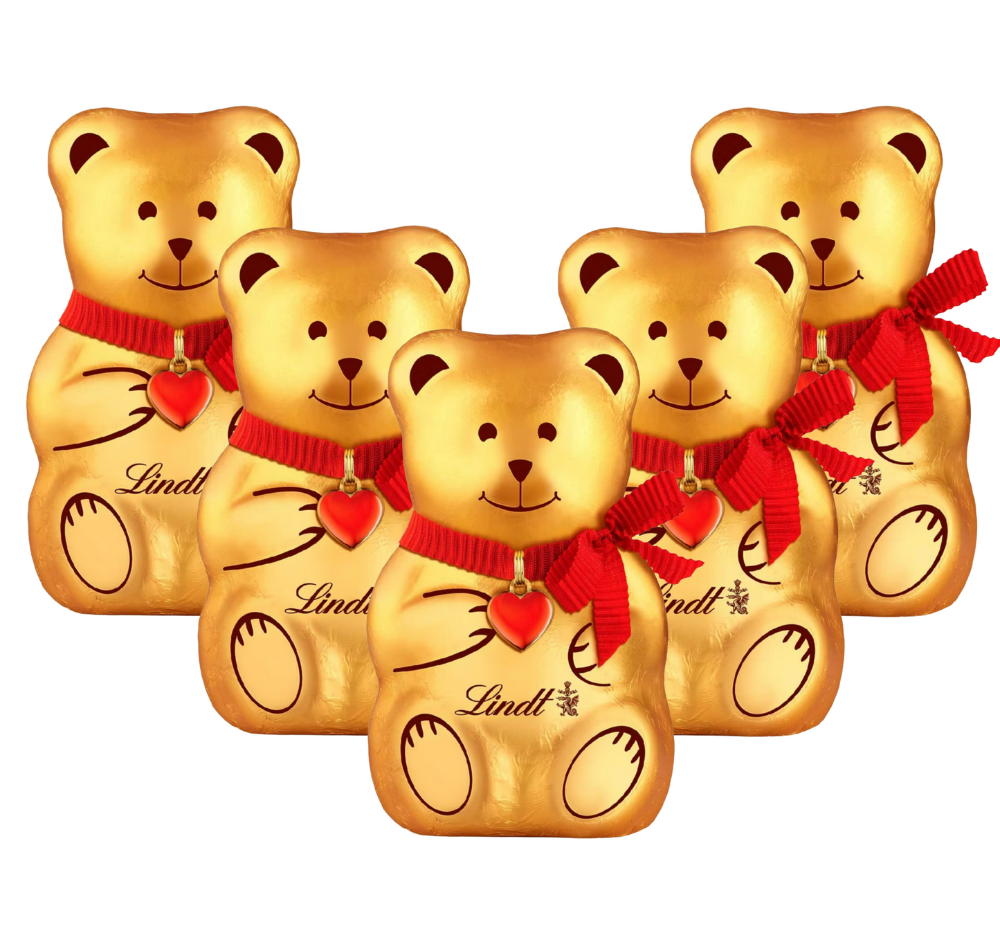 Lindt Teddy Bear Milk Chocolate Bundle of 5 (100g each) front view