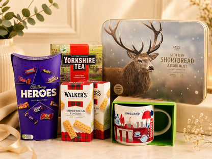 British tea and biscuit hamper with Cadbury Heroes