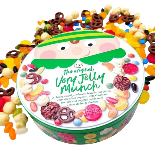 Festive decorative tin of M&S The Original Very Jelly Munch 580g
