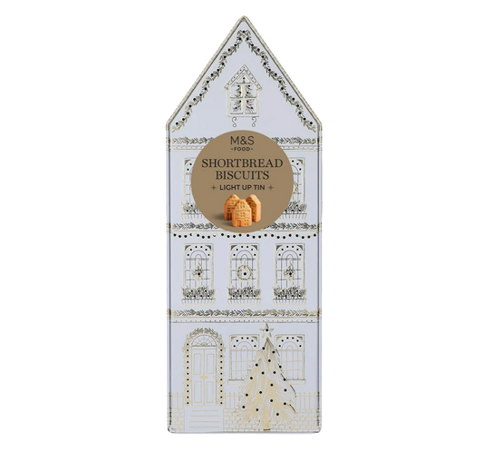 M&S Shortbread Light Up House Tin 230g front view