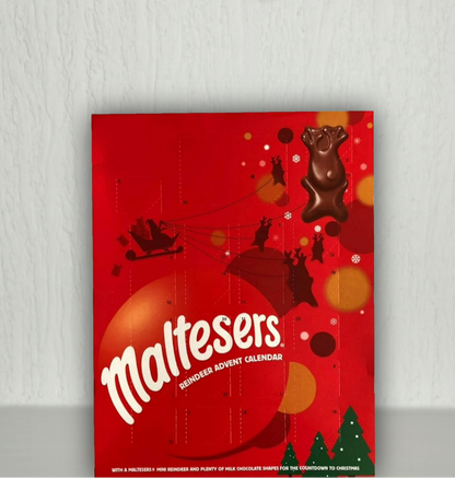 Close-up of Maltesers Advent Calendar holiday chocolates festive detail