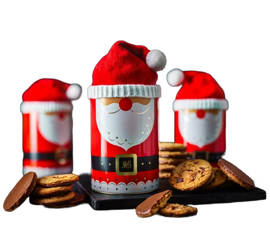 Gift tin of M&S Salted Caramel & Chocolate Chunk Cookies imported from UK