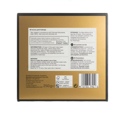 Close-up of M&S Extra Strong Tea Bags packaging – rich and bold tea blend