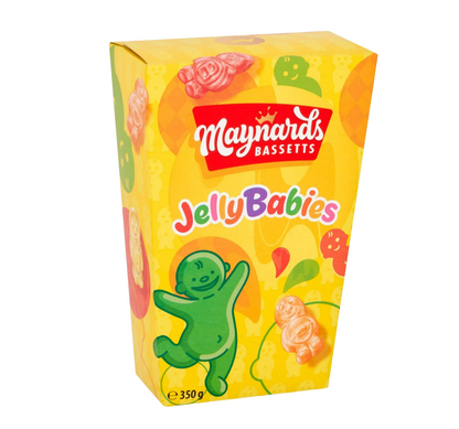 Side view of Maynards Jelly Babies 350g carton packaging