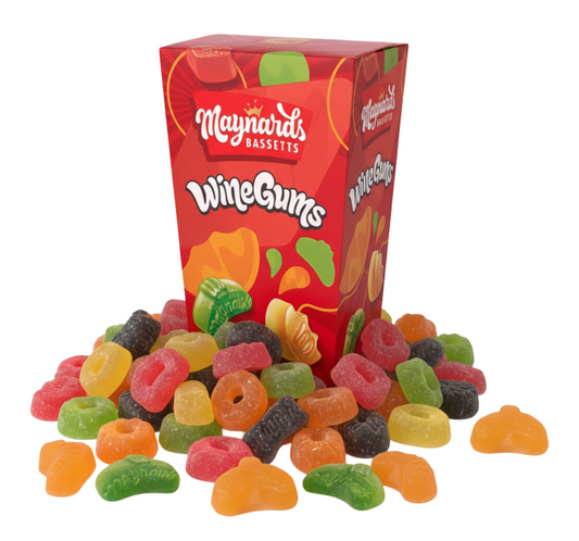 Close-up of Maynards Bassetts Wine Gums fruity chewy sweets