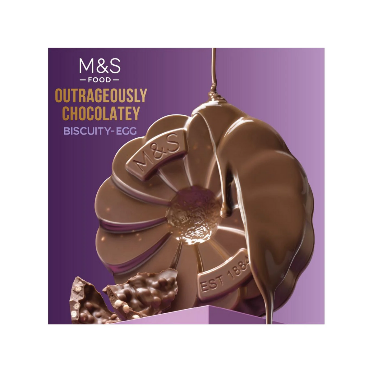 M&S Extremely Chocolatey Biscuity Easter Egg 375g front packaging
