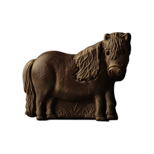 Decorated hollow milk and white chocolate pony figure