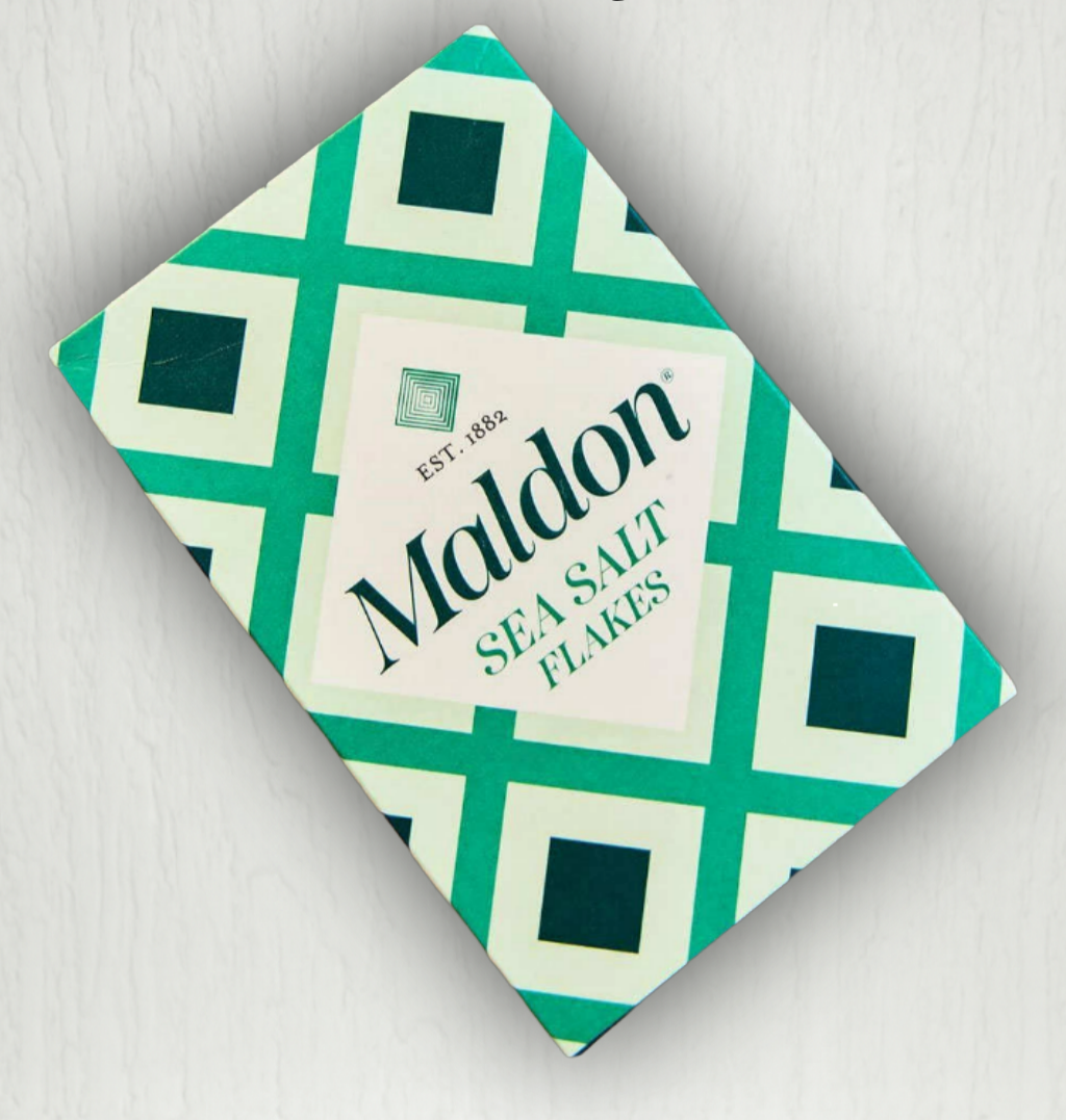 Side angle of Maldon Sea Salt Flakes 127g packaging