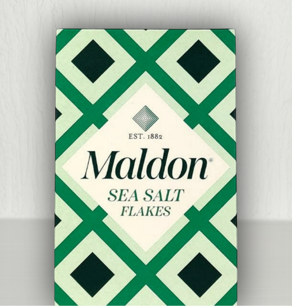 Maldon Sea Salt Flakes 127g box front view – premium British gourmet salt