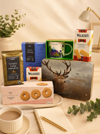 Scotland gift hamper with Scottish shortbread and tea