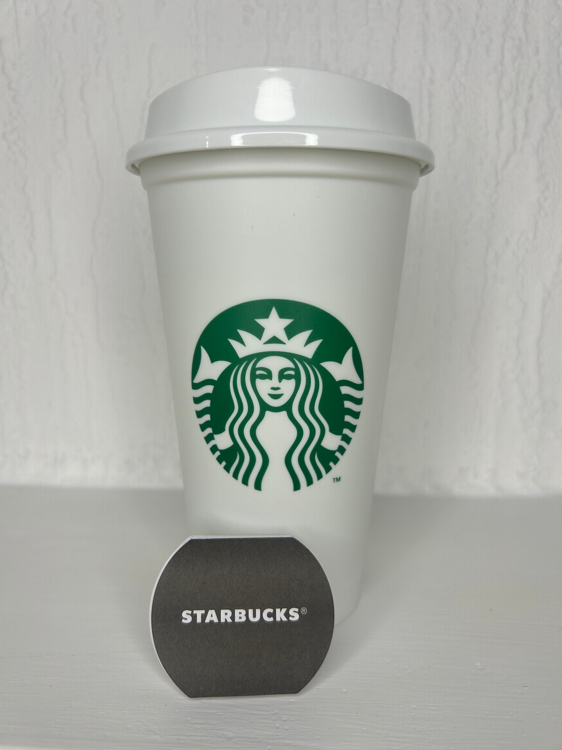 Starbucks White Plastic Reusable Hot Cup 16oz with Siren logo