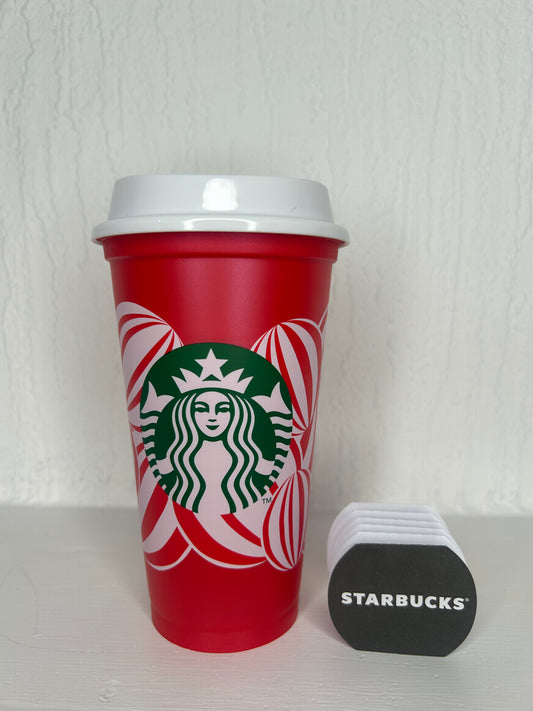 Front view of Starbucks candy cane mug