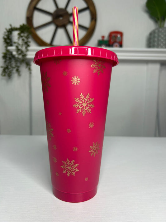 Starbucks Holiday Christmas Red Cold Cup 24oz with gold snowflakes