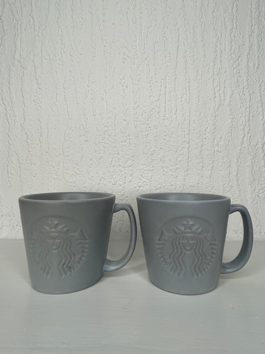 Set of two Starbucks Stone Grey Espresso Mugs 2oz front view