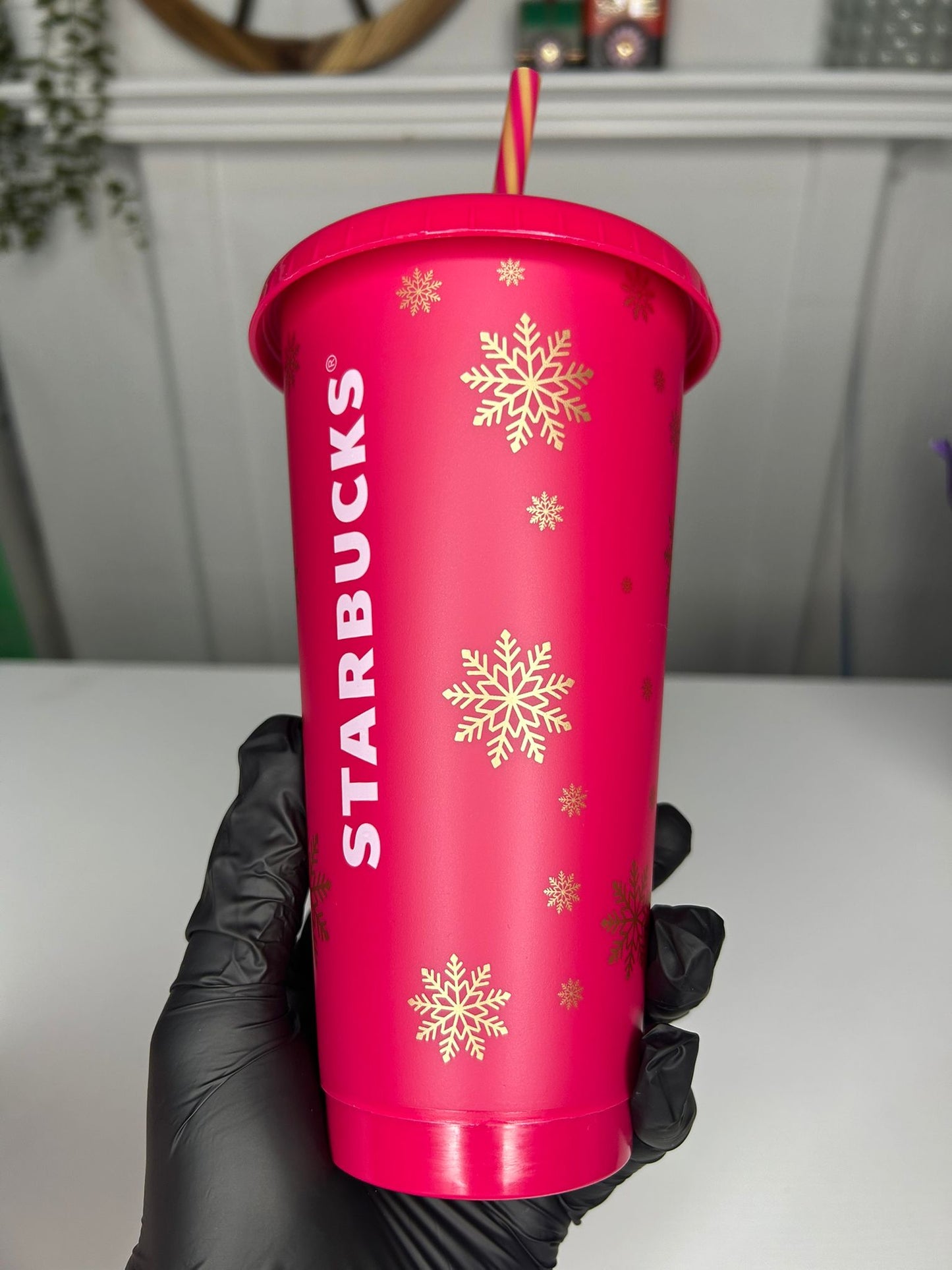 Limited edition Starbucks red tumbler with striped straw